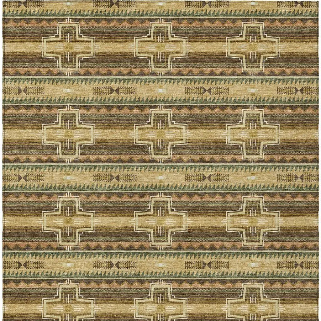 9' X 12' Gold And Red Tribal Washable Indoor Outdoor Area Rug Homeroots Outdoor