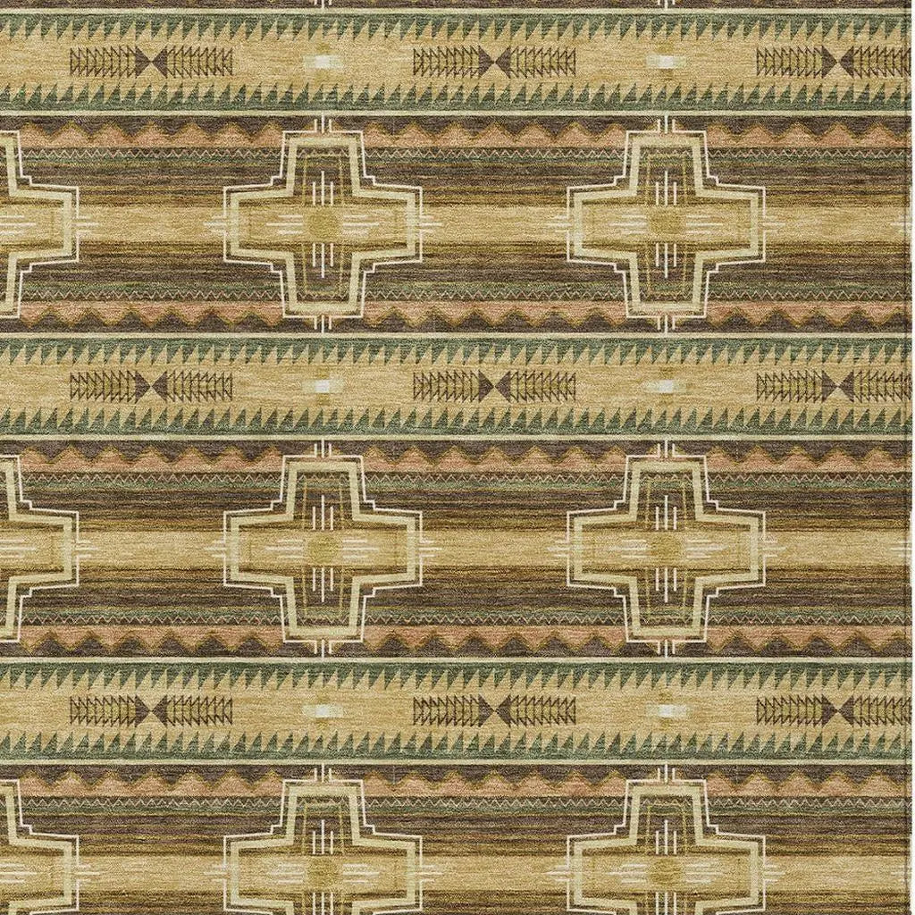 9' X 12' Gold And Red Tribal Washable Indoor Outdoor Area Rug Homeroots Outdoor