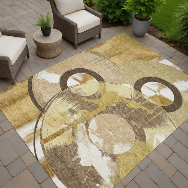 9' X 12' Gold And Saffron Geometric Washable Indoor Outdoor Area Rug Homeroots Outdoor