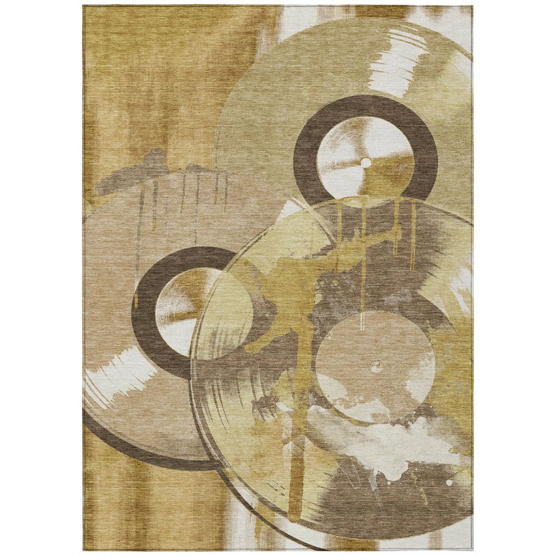 9' X 12' Gold And Saffron Geometric Washable Indoor Outdoor Area Rug Homeroots Outdoor