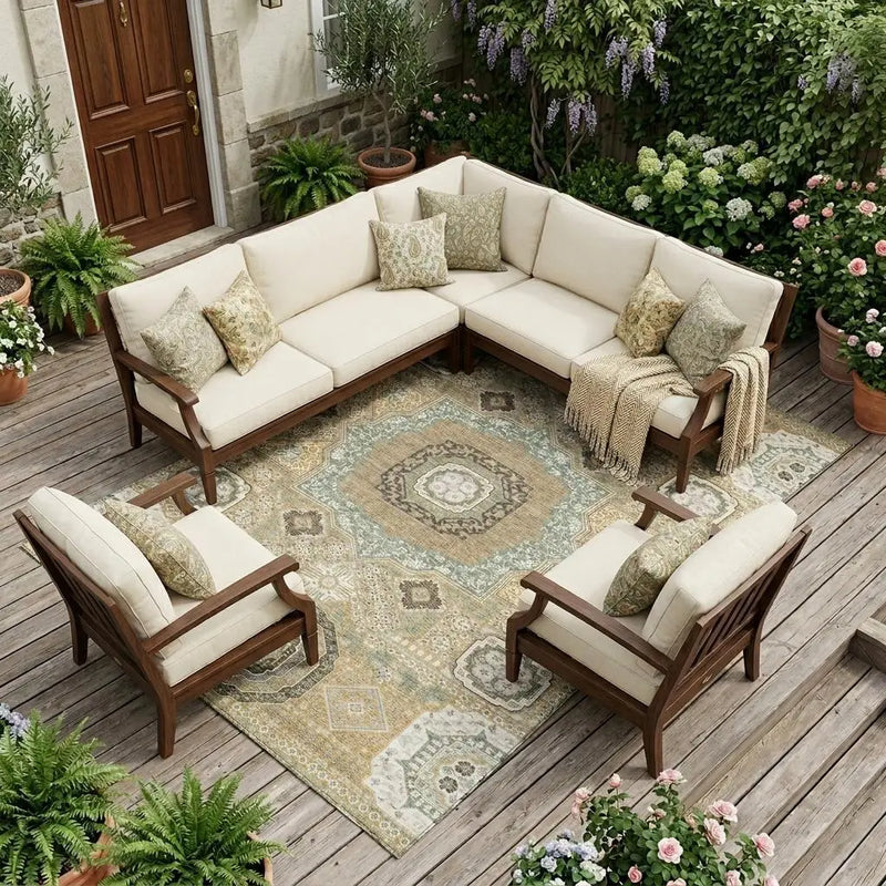 9' X 12' Gold And Sage Oriental Washable Indoor Outdoor Area Rug Homeroots Outdoor