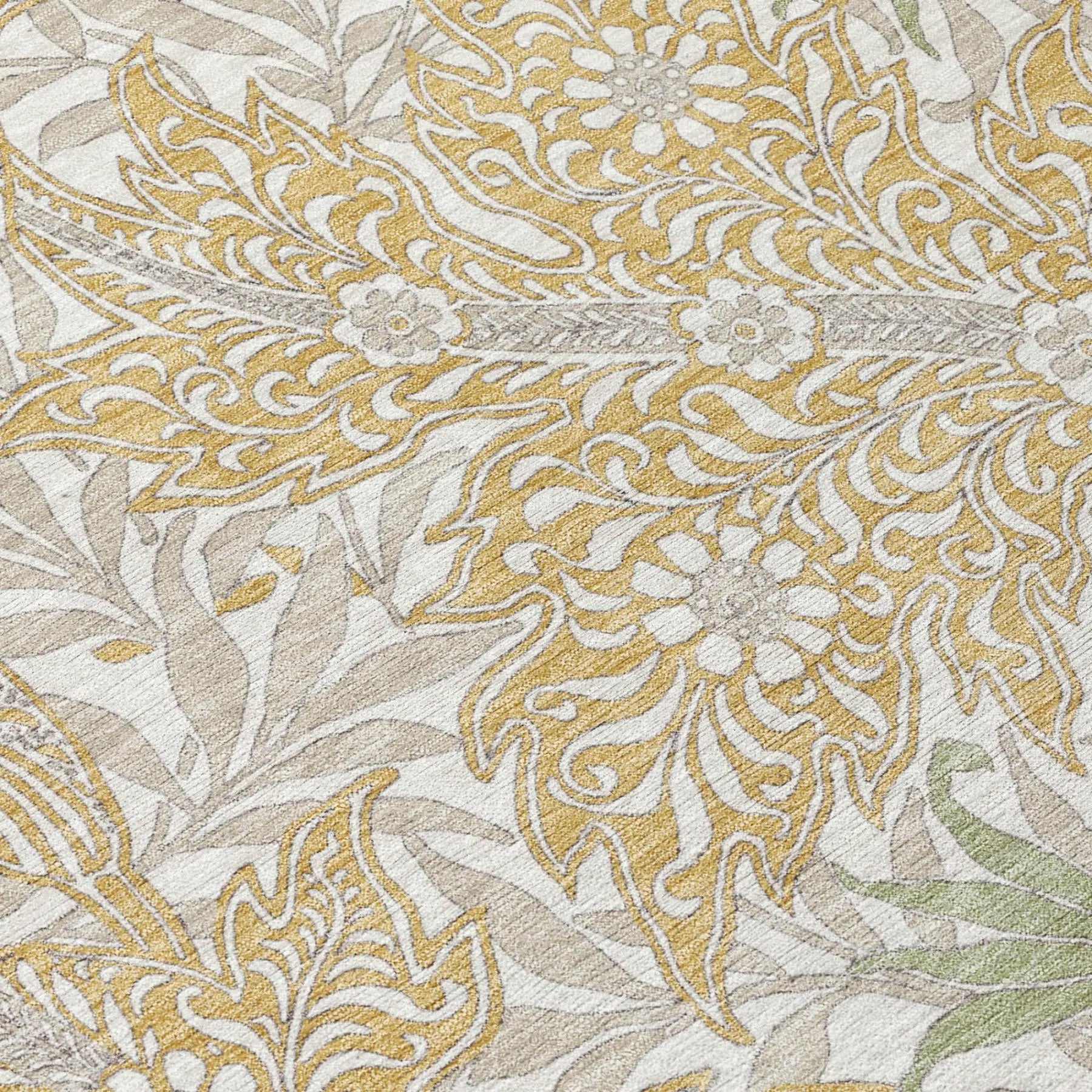 9' X 12' Gold And Silver Botanical Leaves Washable Indoor Outdoor Area Rug Homeroots Outdoor