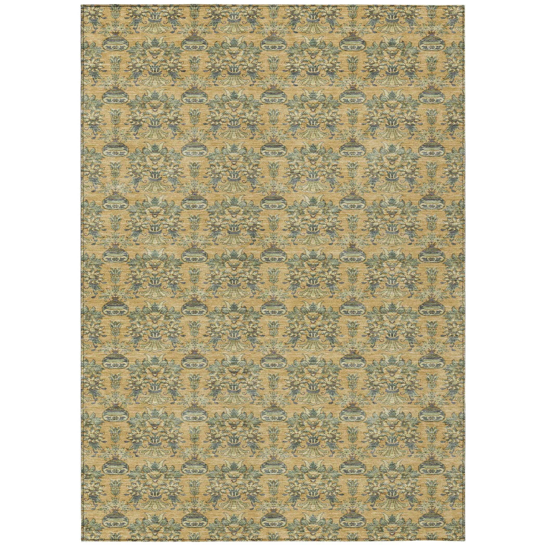 9' X 12' Gold And Silver Floral Washable Indoor Outdoor Area Rug Homeroots Outdoor