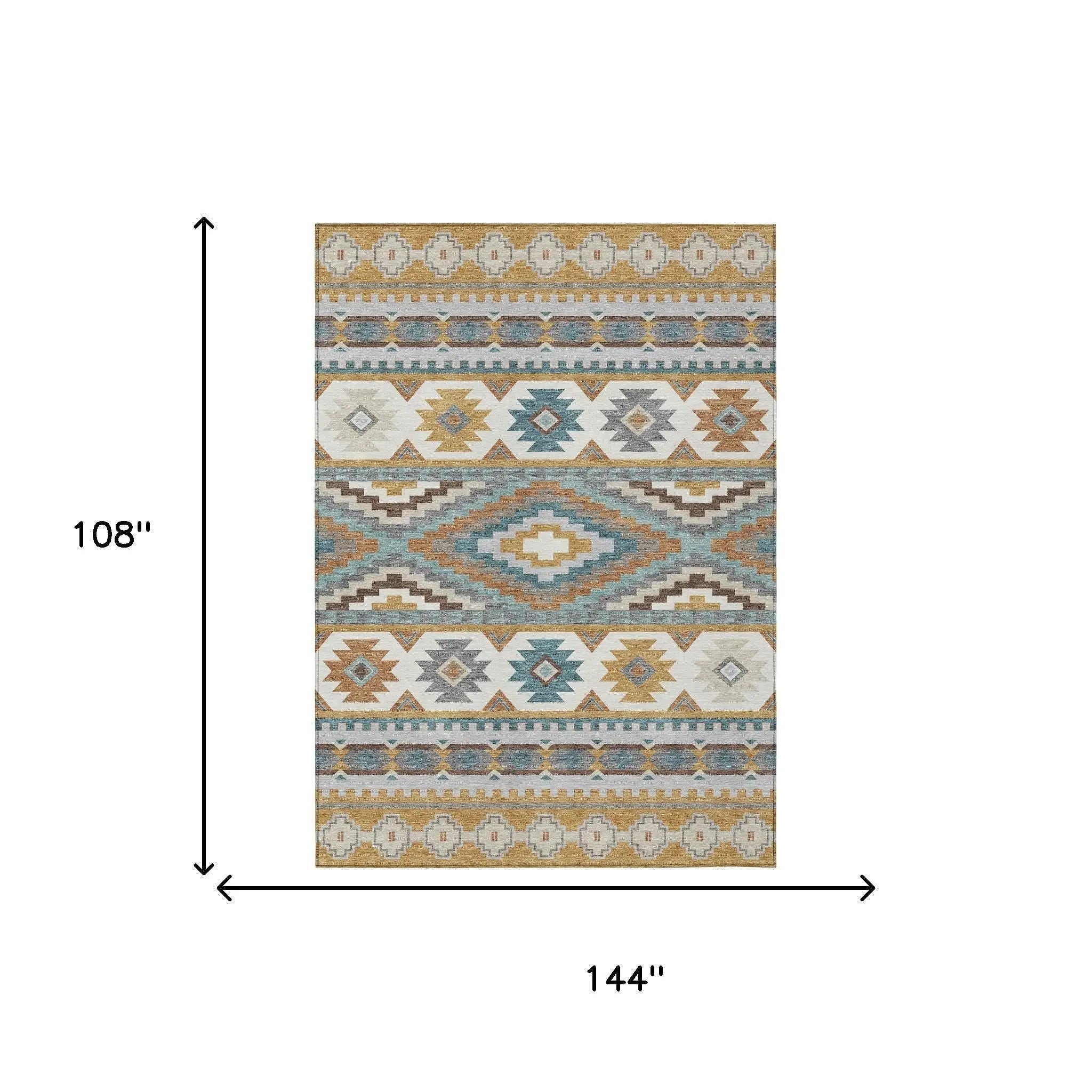 9' X 12' Gold And Teal Blue Southwestern Washable Indoor Outdoor Area Rug Homeroots Outdoor