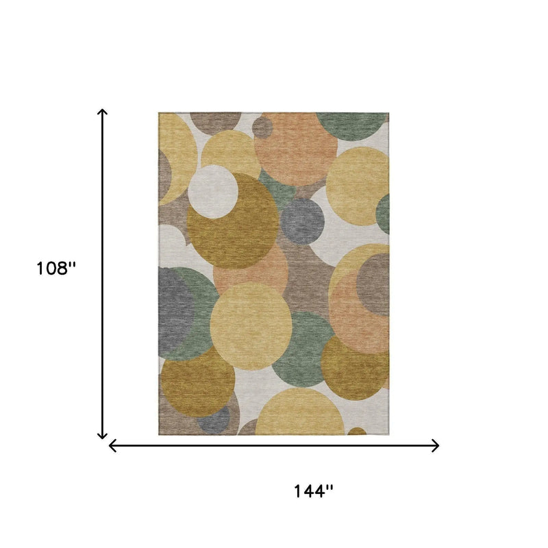 9' X 12' Gold And Walnut Geometric Washable Indoor Outdoor Area Rug Homeroots Outdoor