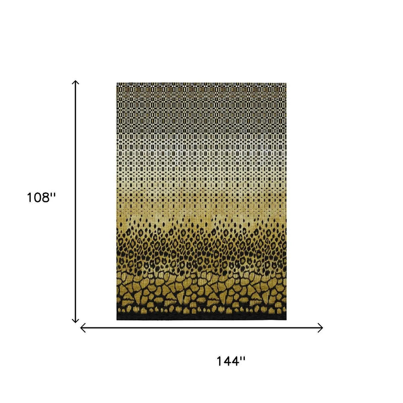 9' X 12' Gold And Walnut Geometric Washable Indoor Outdoor Area Rug Homeroots Outdoor