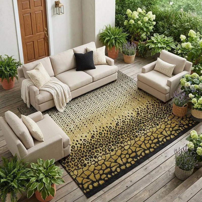 9' X 12' Gold And Walnut Geometric Washable Indoor Outdoor Area Rug Homeroots Outdoor