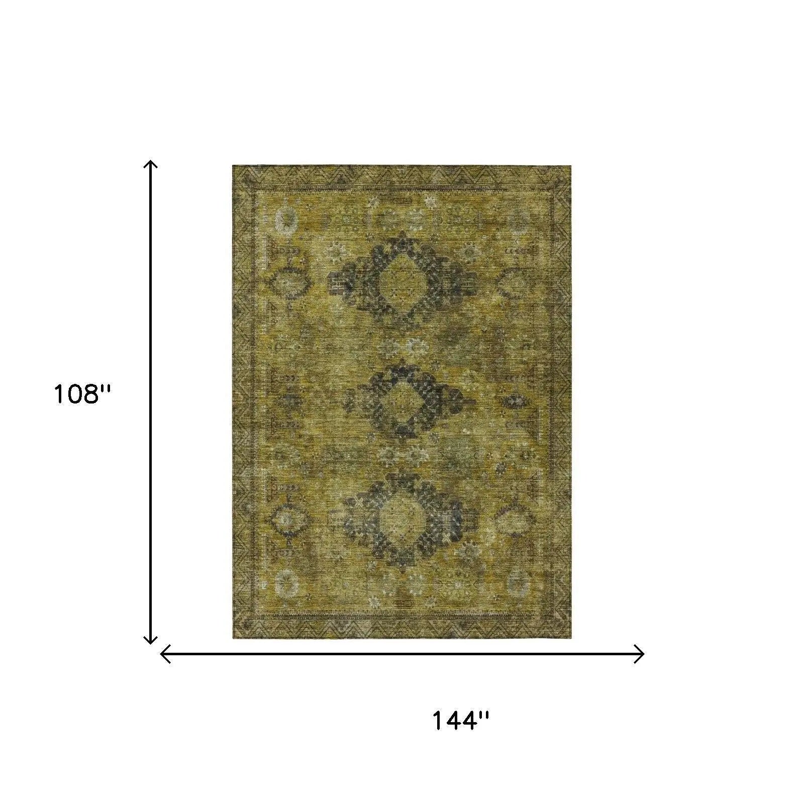 9' X 12' Gold And Walnut Oriental Washable Indoor Outdoor Area Rug Homeroots Outdoor
