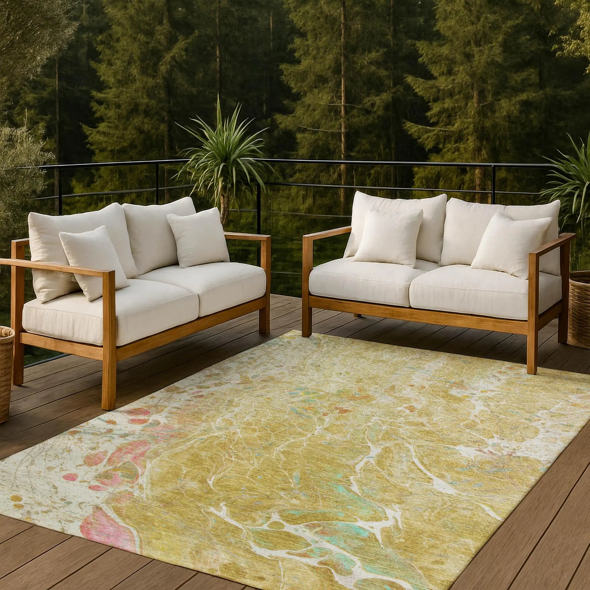 9' X 12' Gold And Wheat Abstract Washable Indoor Outdoor Area Rug Homeroots Outdoor