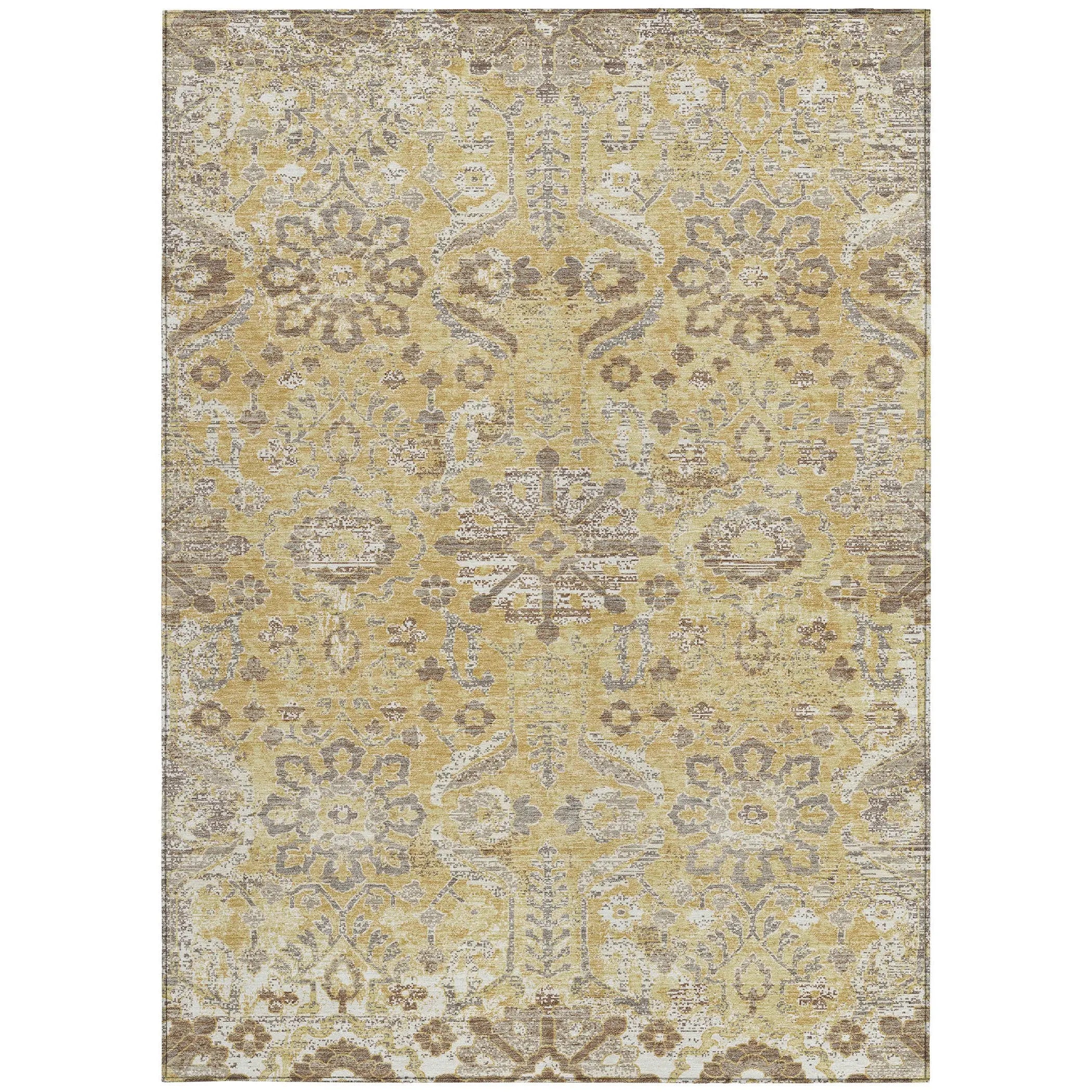 9' X 12' Gold And Wheat Damask Washable Indoor Outdoor Area Rug Homeroots Outdoor