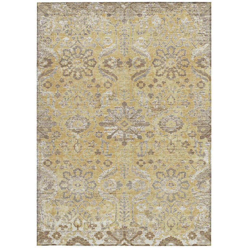 9' X 12' Gold And Wheat Damask Washable Indoor Outdoor Area Rug Homeroots Outdoor