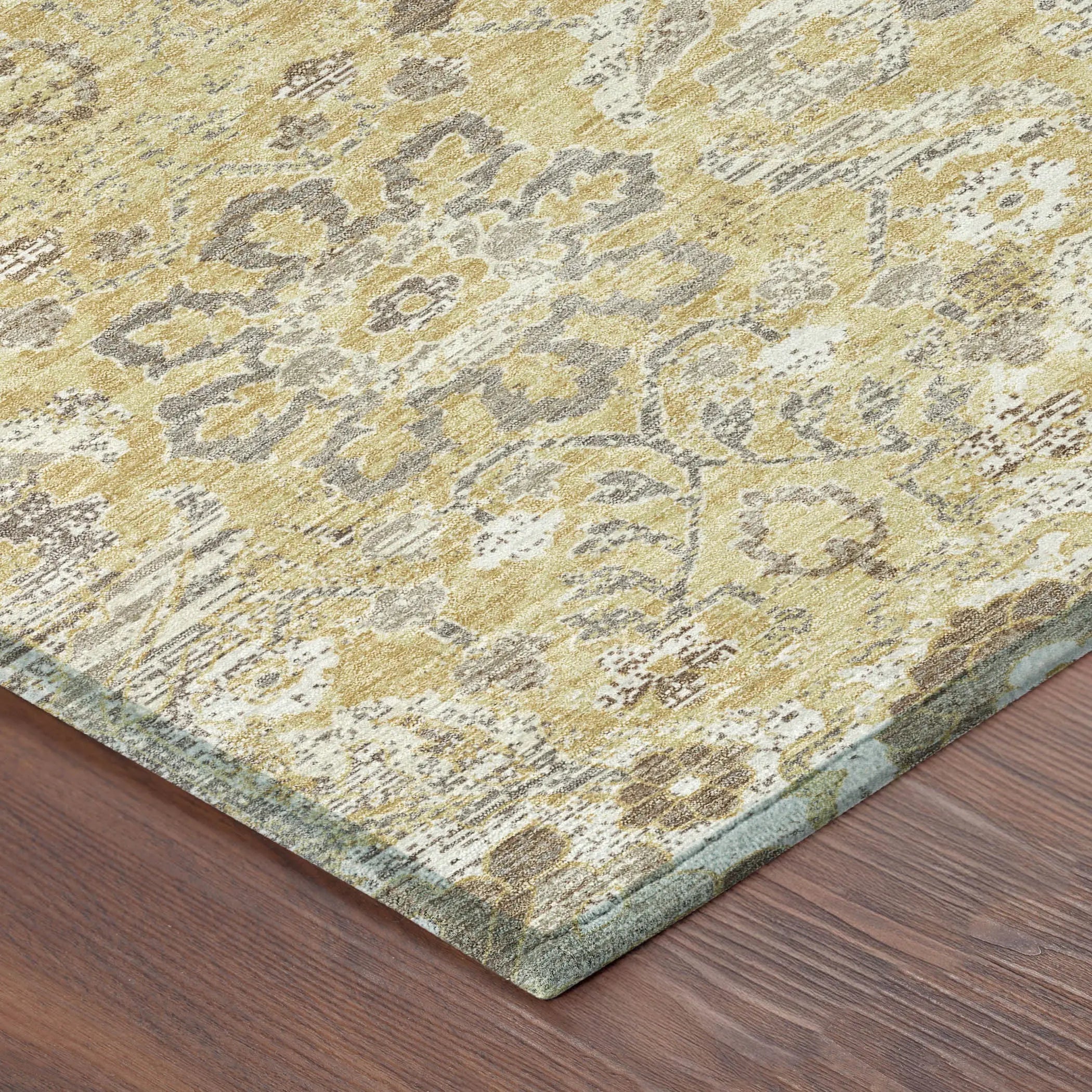 9' X 12' Gold And Wheat Damask Washable Indoor Outdoor Area Rug Homeroots Outdoor