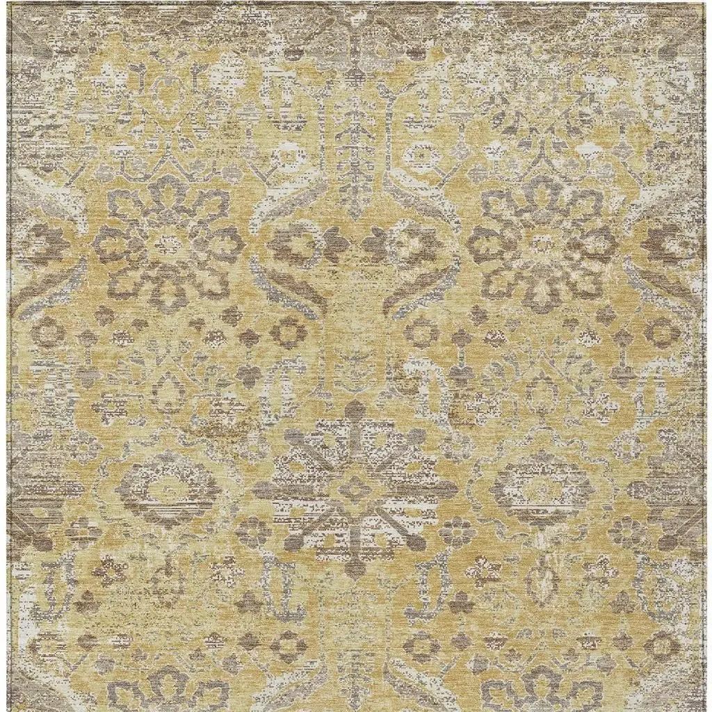9' X 12' Gold And Wheat Damask Washable Indoor Outdoor Area Rug Homeroots Outdoor