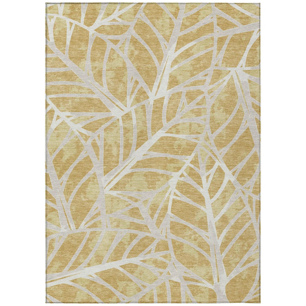 9' X 12' Gold And Wheat Floral Washable Indoor Outdoor Area Rug Homeroots Outdoor