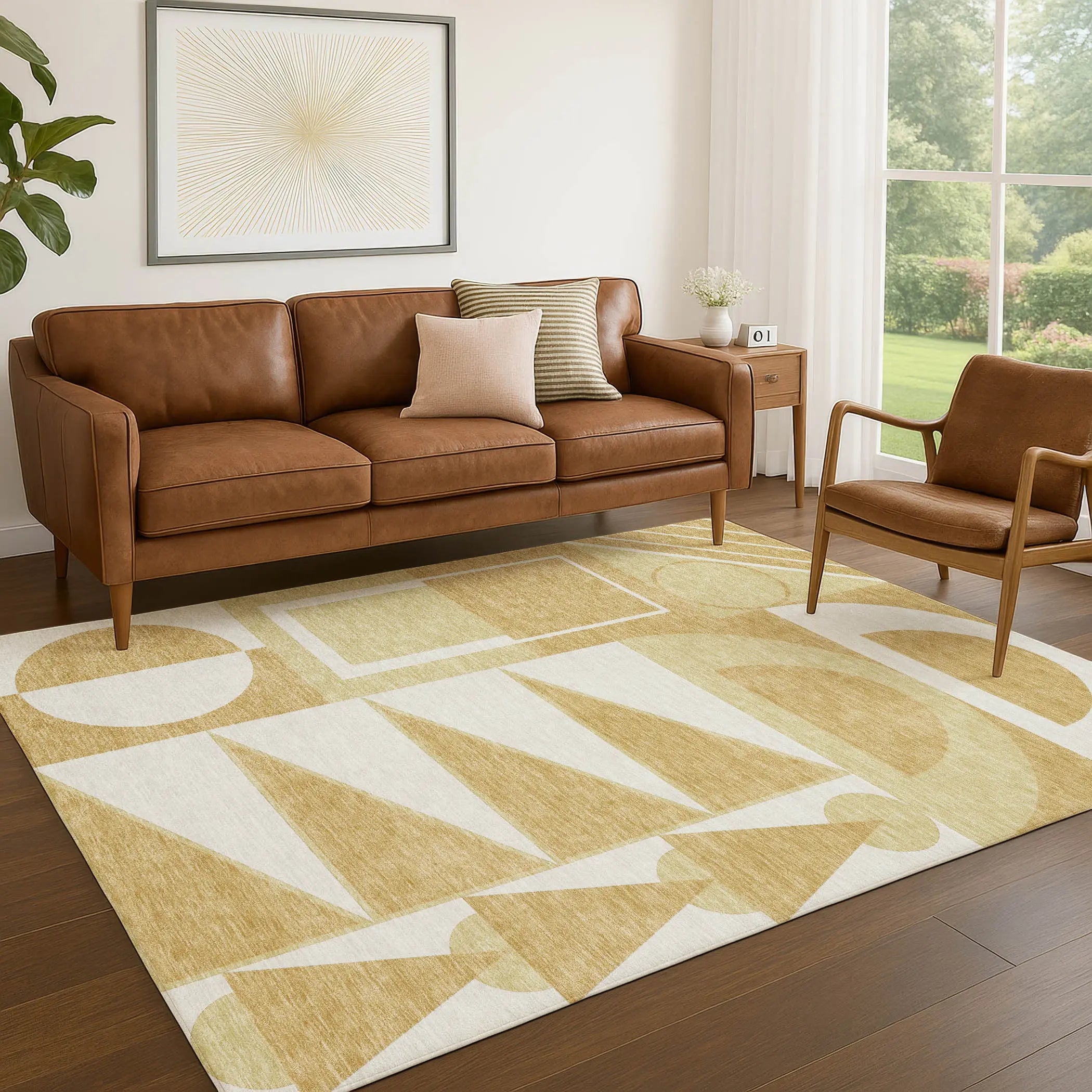 9' X 12' Gold And Wheat Geometric Washable Indoor Outdoor Area Rug Homeroots Outdoor