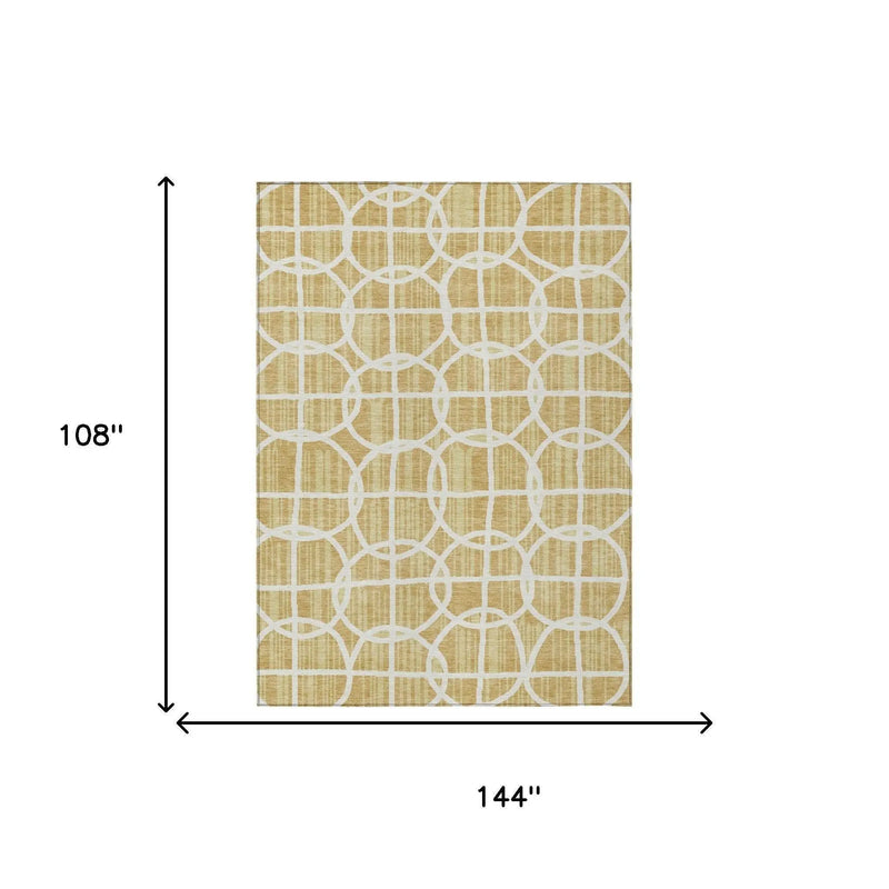 9' X 12' Gold And Wheat Geometric Washable Indoor Outdoor Area Rug Homeroots Outdoor