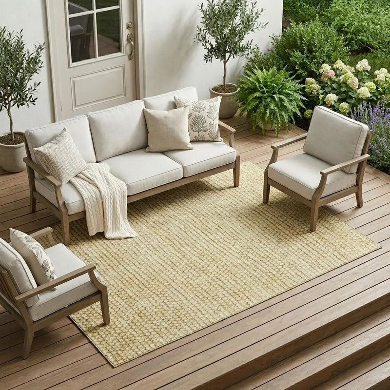 9' X 12' Gold And Wheat Striped Washable Indoor Outdoor Area Rug Homeroots Outdoor