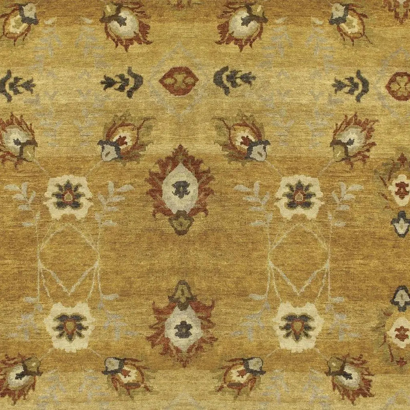 9' X 12' Gold Tan And Red Wool Floral Hand Knotted Area Rug Homeroots Home Decor