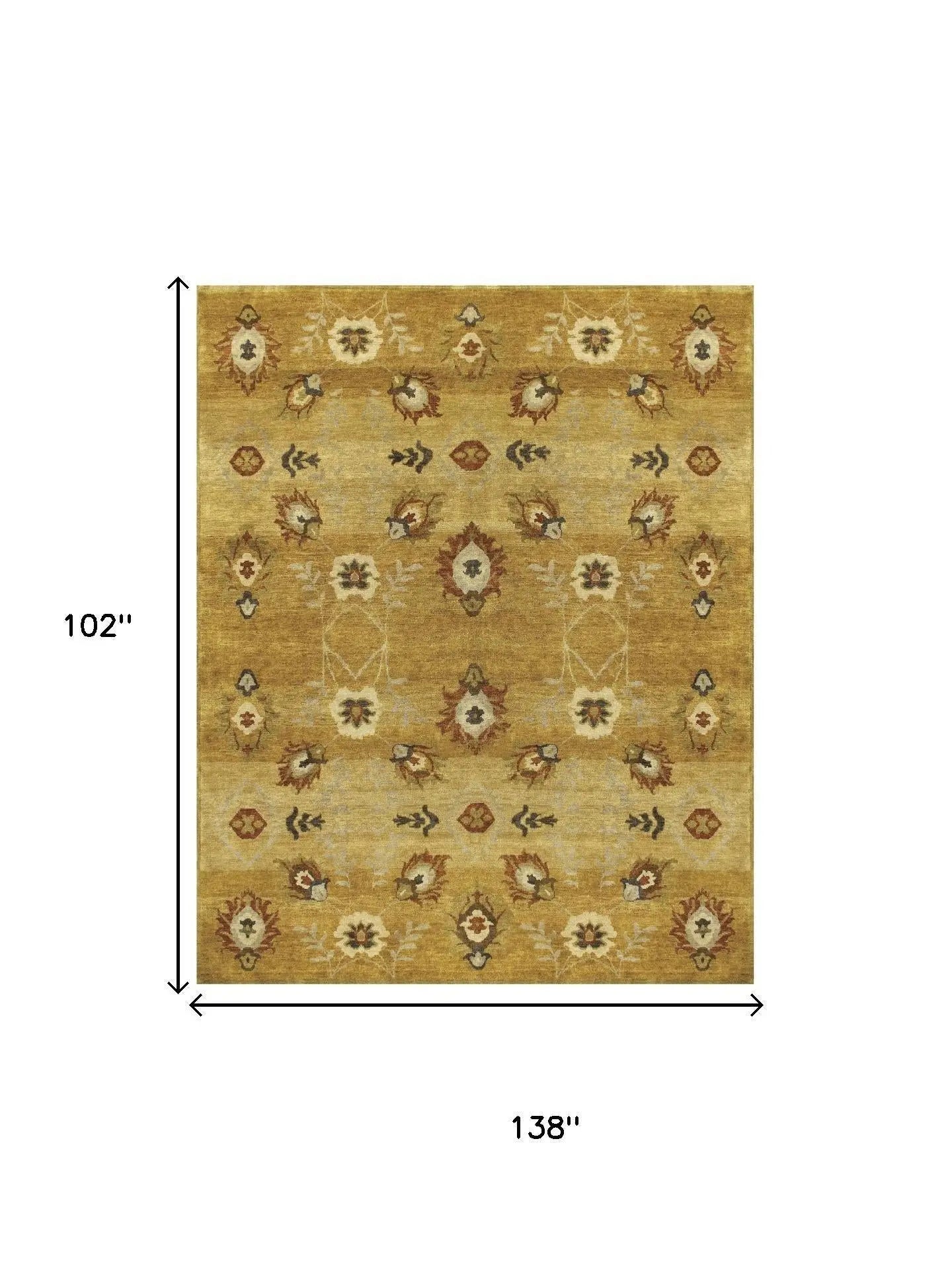 9' X 12' Gold Tan And Red Wool Floral Hand Knotted Area Rug Homeroots Home Decor