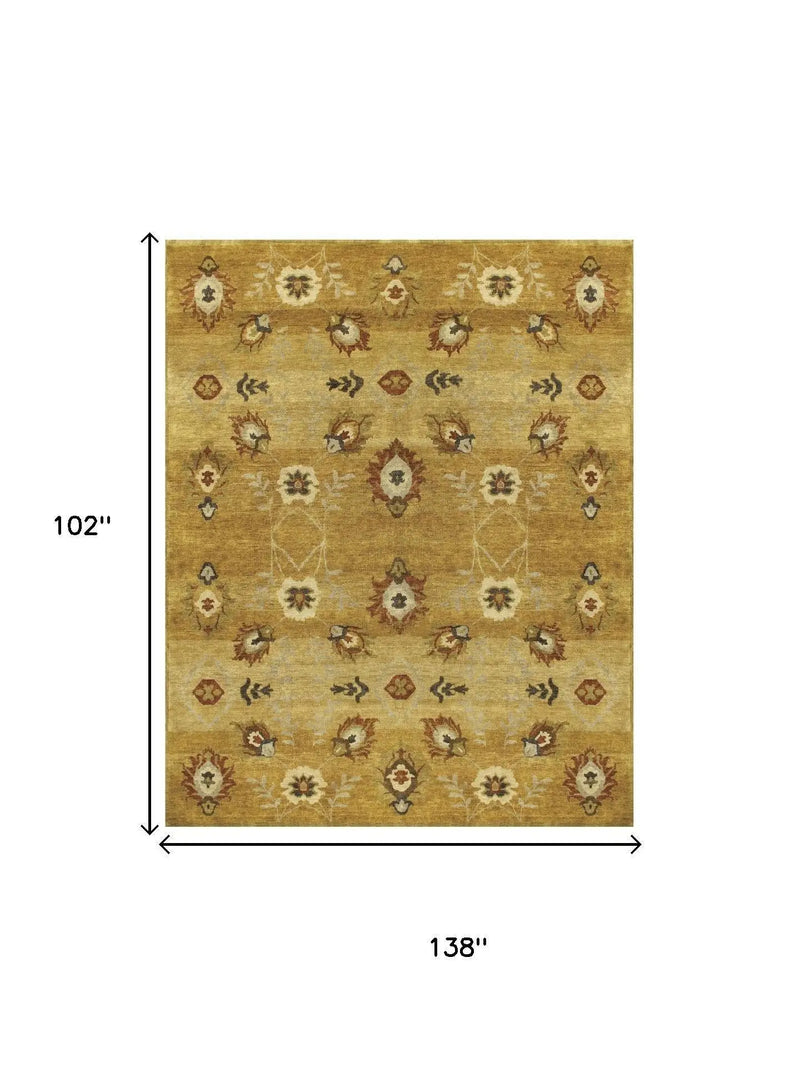 9' X 12' Gold Tan And Red Wool Floral Hand Knotted Area Rug Homeroots Home Decor