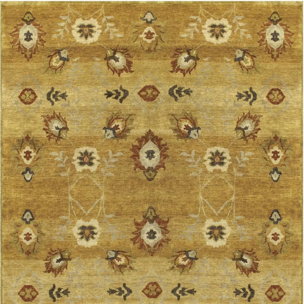 9' X 12' Gold Tan And Red Wool Floral Hand Knotted Area Rug Homeroots Home Decor