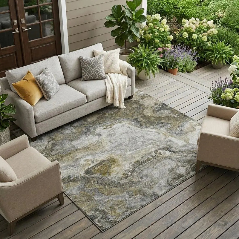 9' X 12' Granite Gray And Gray Abstract Washable Indoor Outdoor Area Rug Homeroots Outdoor