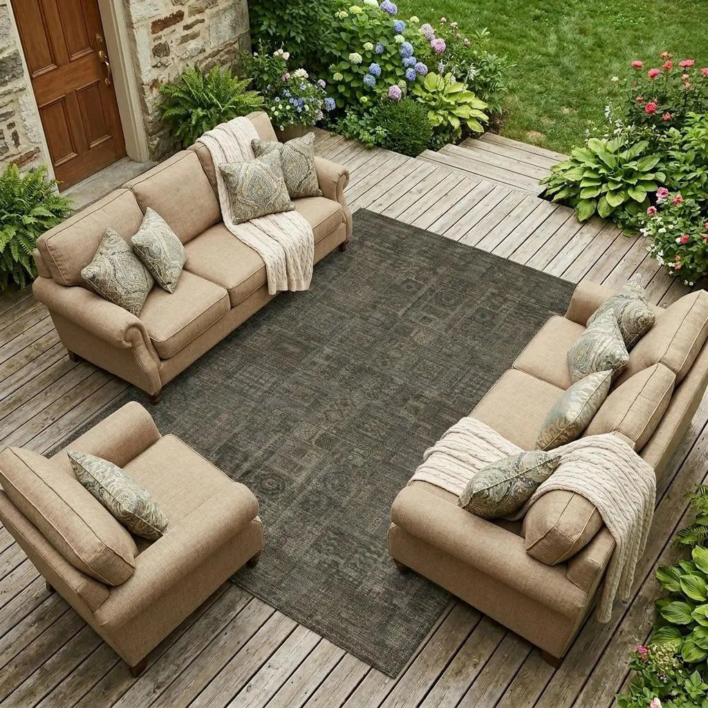 9' X 12' Granite Gray And Gray Oriental Washable Indoor Outdoor Area Rug Homeroots Outdoor