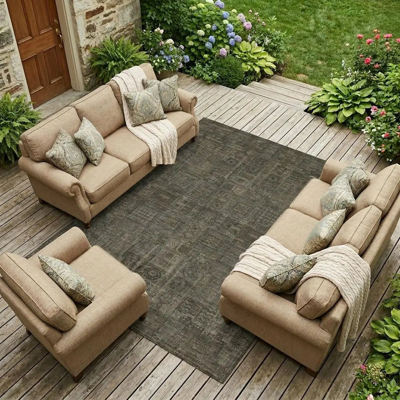 9' X 12' Granite Gray And Gray Oriental Washable Indoor Outdoor Area Rug Homeroots Outdoor