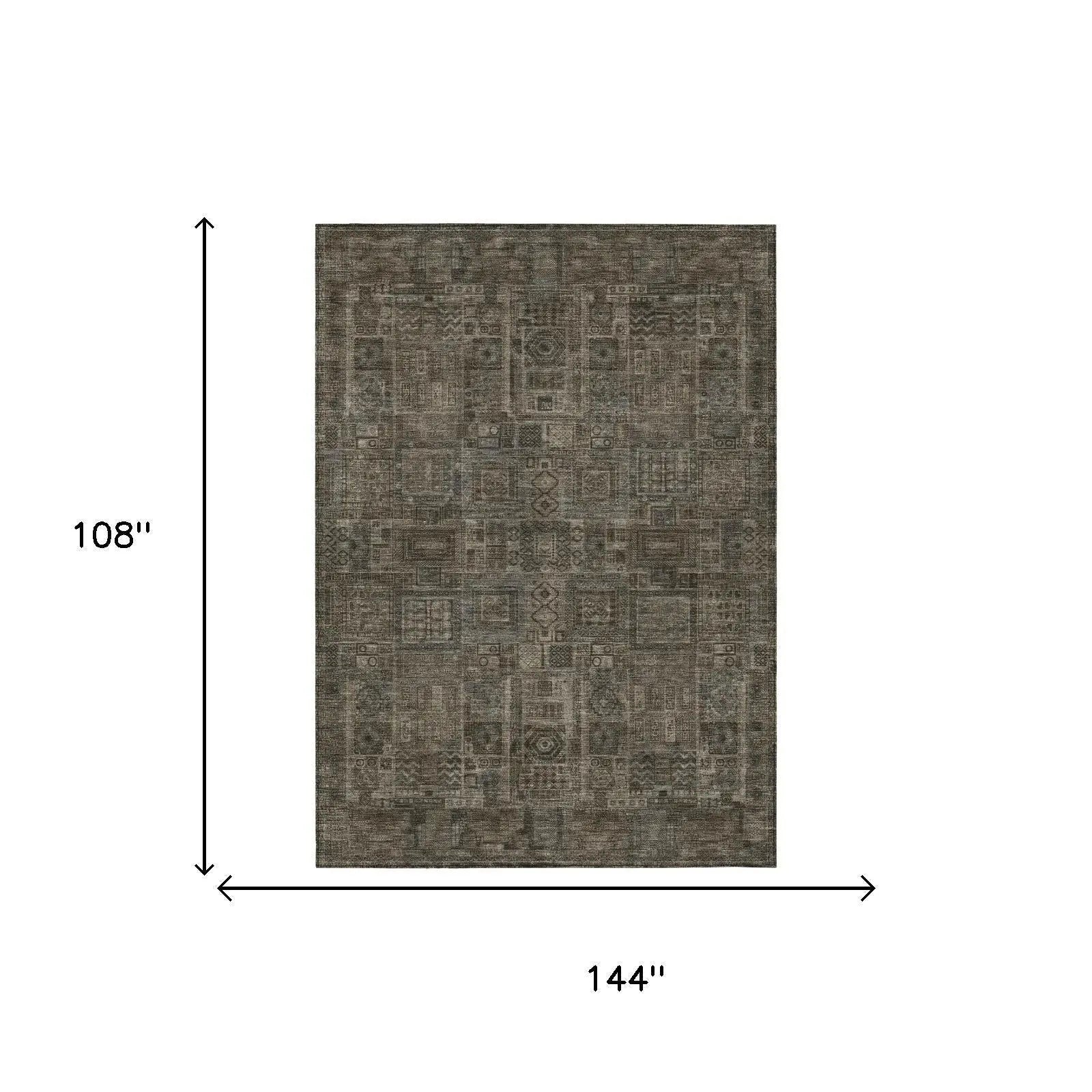 9' X 12' Granite Gray And Gray Oriental Washable Indoor Outdoor Area Rug Homeroots Outdoor