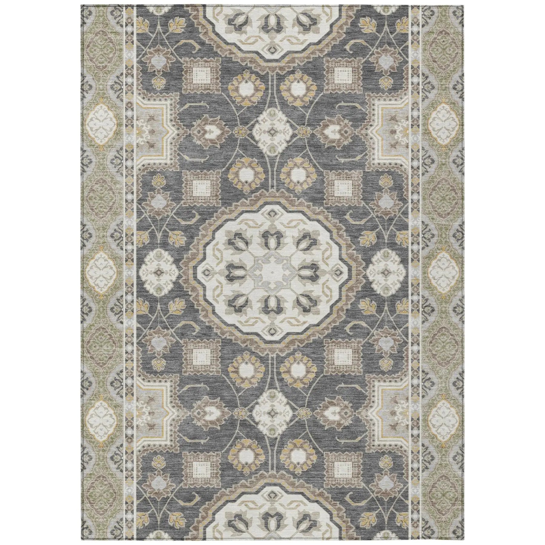 9' X 12' Graphite And Gray Floral Medallion Washable Indoor Outdoor Area Rug Homeroots Outdoor
