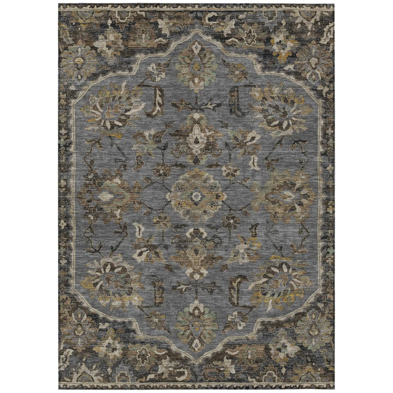 9' X 12' Graphite And Gray Floral Medallion Washable Indoor Outdoor Area Rug Homeroots Outdoor