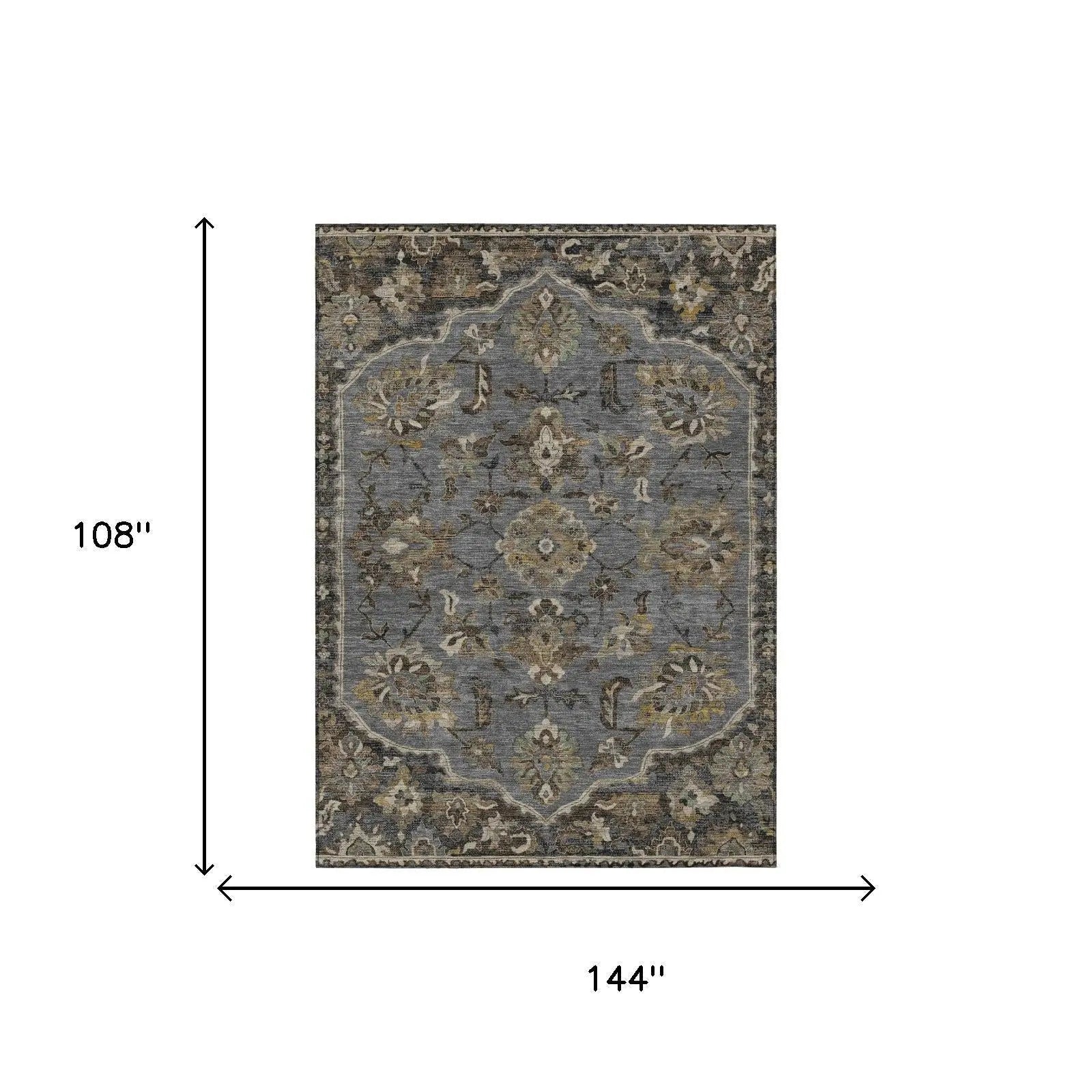 9' X 12' Graphite And Gray Floral Medallion Washable Indoor Outdoor Area Rug Homeroots Outdoor