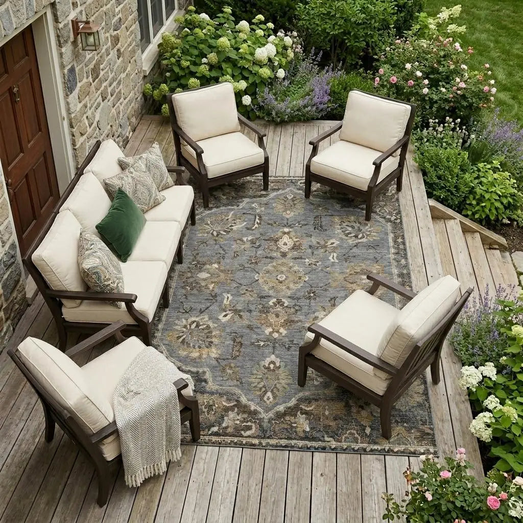 9' X 12' Graphite And Gray Floral Medallion Washable Indoor Outdoor Area Rug Homeroots Outdoor