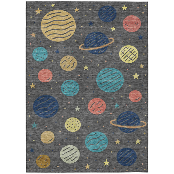9' X 12' Graphite And Gray Floral Washable Indoor Outdoor Area Rug Homeroots Outdoor