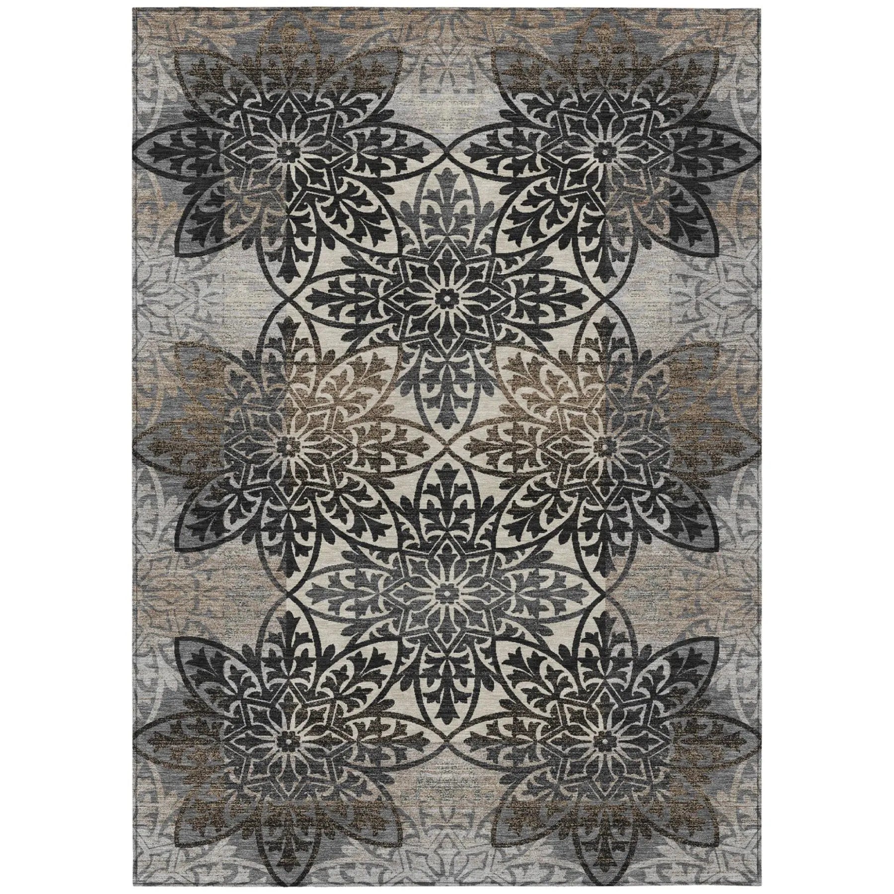9' X 12' Graphite And Gray Oriental Washable Indoor Outdoor Area Rug Homeroots Outdoor