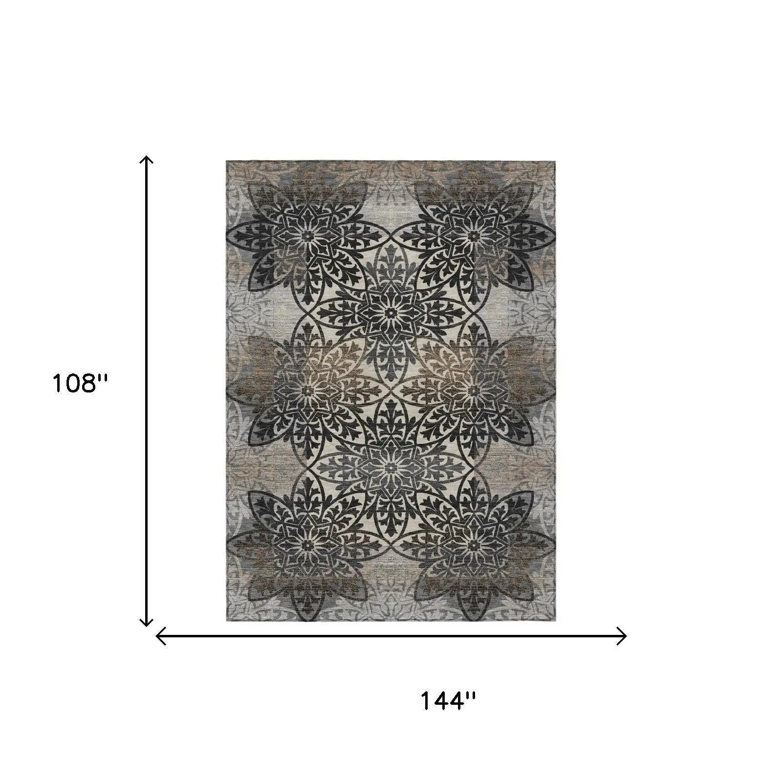 9' X 12' Graphite And Gray Oriental Washable Indoor Outdoor Area Rug Homeroots Outdoor