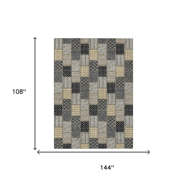 9' X 12' Graphite And Gray Patchwork Washable Indoor Outdoor Area Rug Homeroots Outdoor