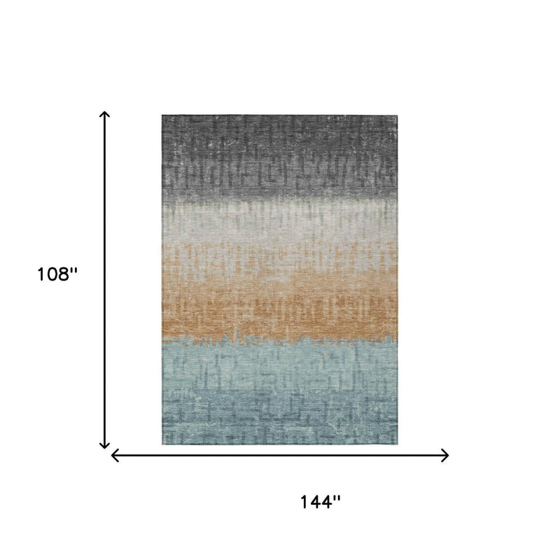 9' X 12' Graphite And Gray Striped Washable Indoor Outdoor Area Rug Homeroots Outdoor