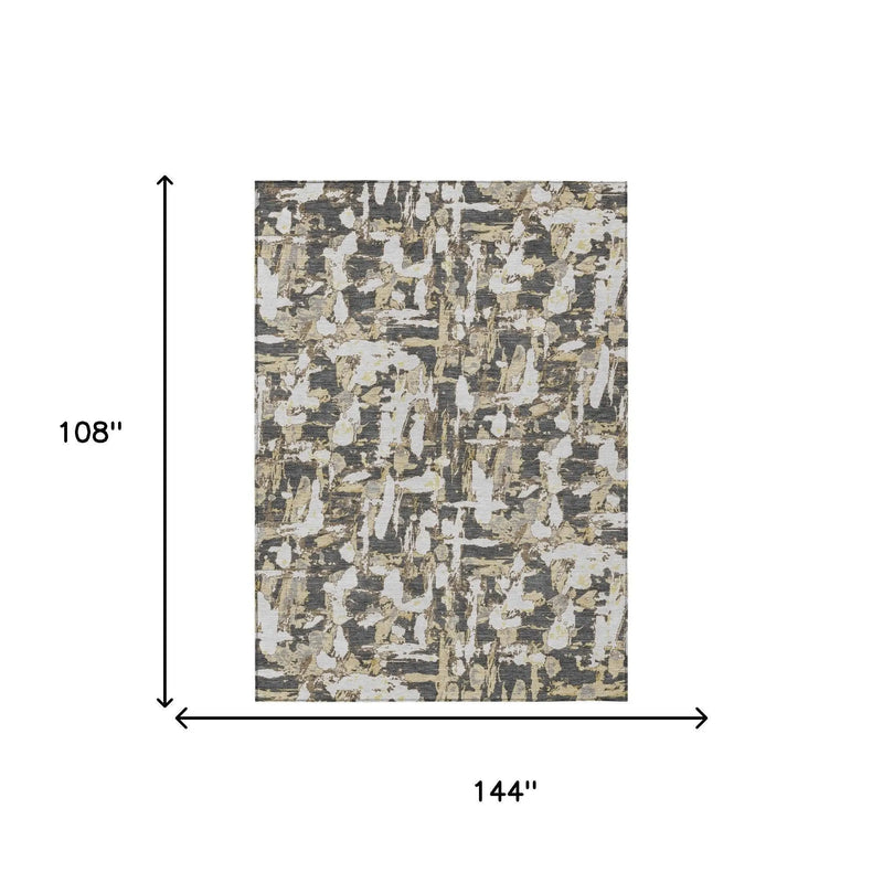 9' X 12' Graphite And Ivory Abstract Washable Indoor Outdoor Area Rug Homeroots Outdoor