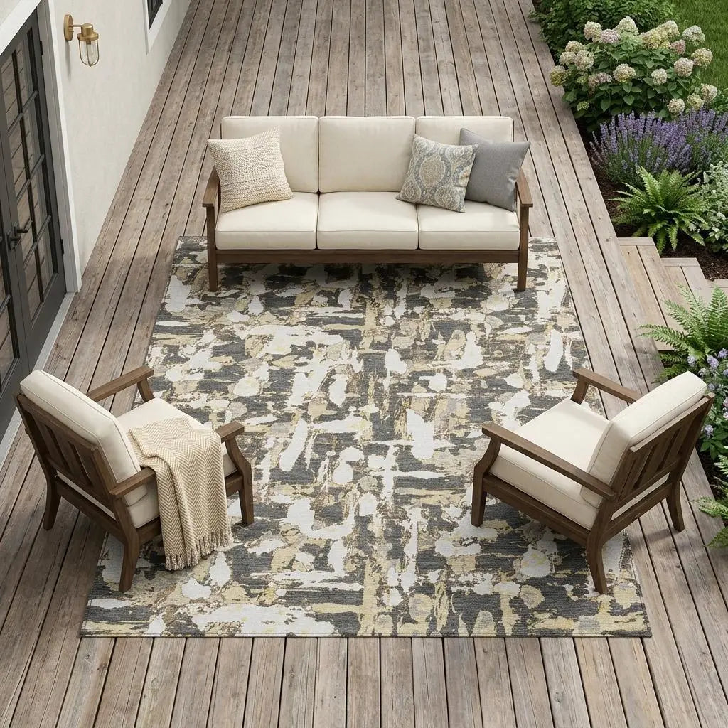 9' X 12' Graphite And Ivory Abstract Washable Indoor Outdoor Area Rug Homeroots Outdoor