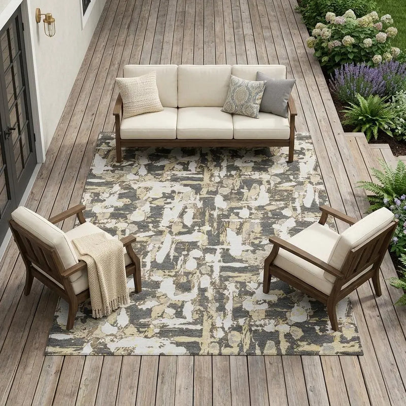 9' X 12' Graphite And Ivory Abstract Washable Indoor Outdoor Area Rug Homeroots Outdoor