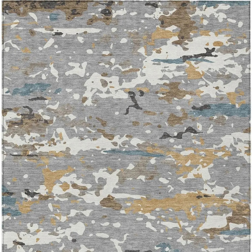 9' X 12' Gray And Beige Abstract Washable Indoor Outdoor Area Rug Homeroots Outdoor