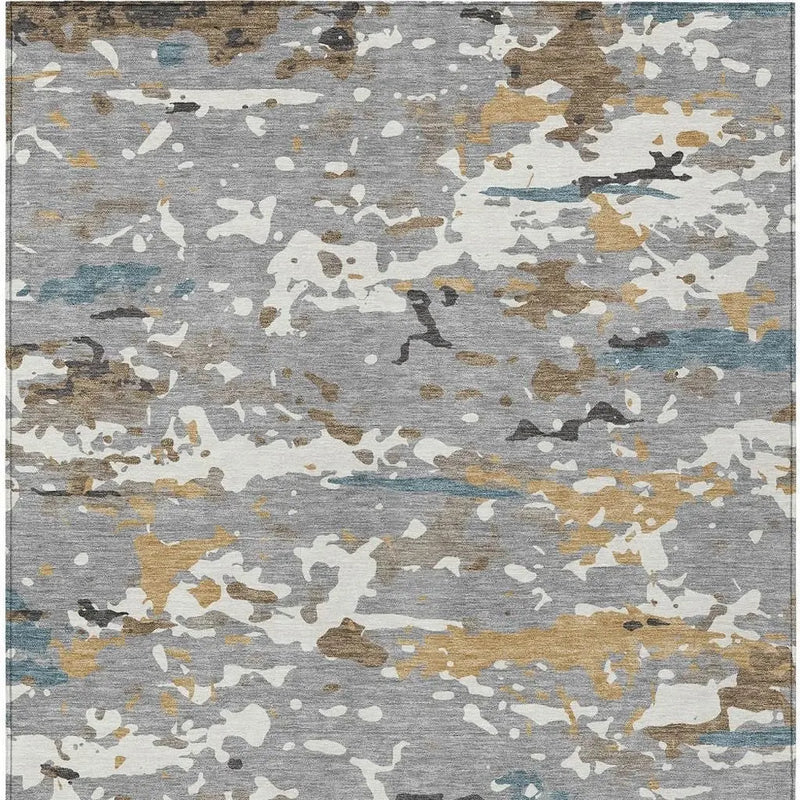 9' X 12' Gray And Beige Abstract Washable Indoor Outdoor Area Rug Homeroots Outdoor