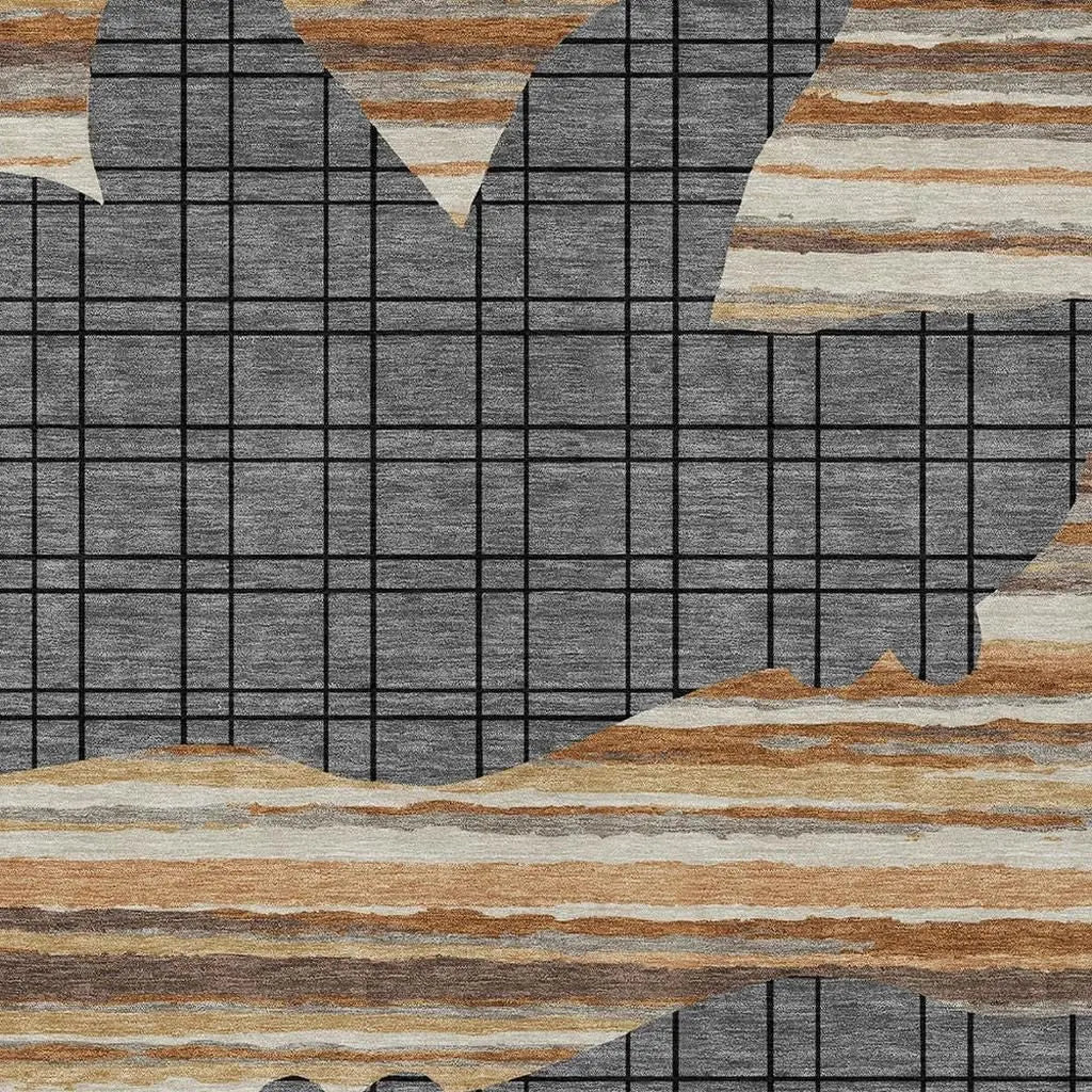 9' X 12' Gray And Brown Abstract Washable Indoor Outdoor Area Rug Homeroots Outdoor