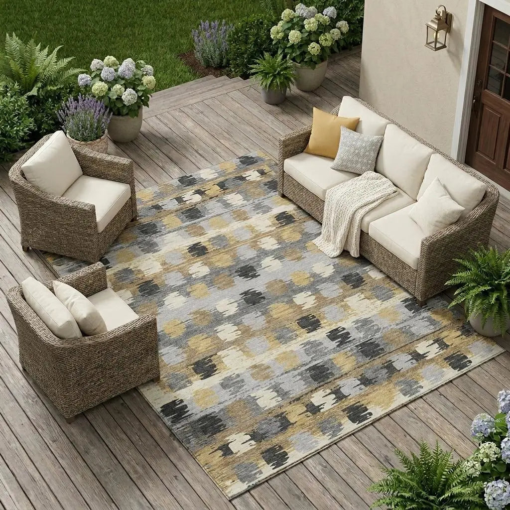 9' X 12' Gray And Brown Abstract Washable Indoor Outdoor Area Rug Homeroots Outdoor