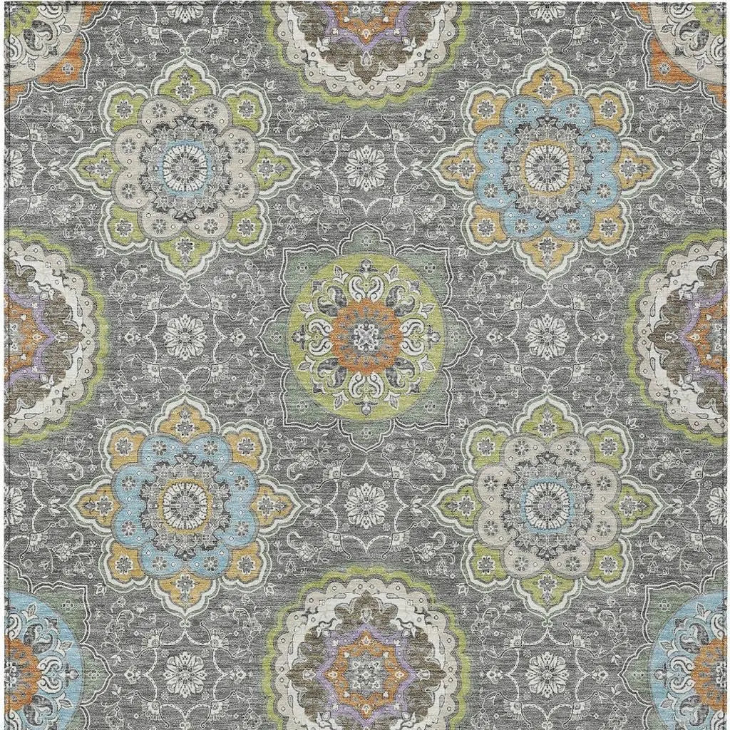 9' X 12' Gray And Brown Floral Medallion Washable Indoor Outdoor Area Rug Homeroots Outdoor