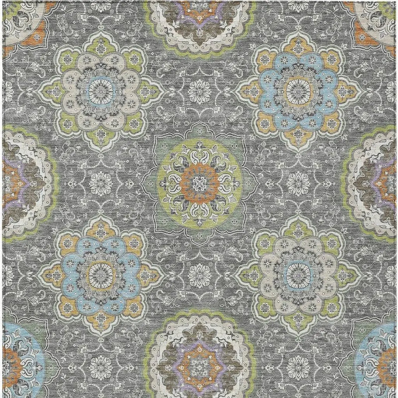 9' X 12' Gray And Brown Floral Medallion Washable Indoor Outdoor Area Rug Homeroots Outdoor