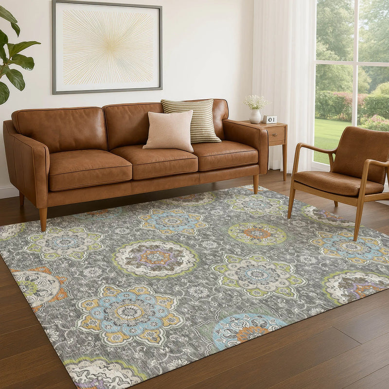 9' X 12' Gray And Brown Floral Medallion Washable Indoor Outdoor Area Rug Homeroots Outdoor