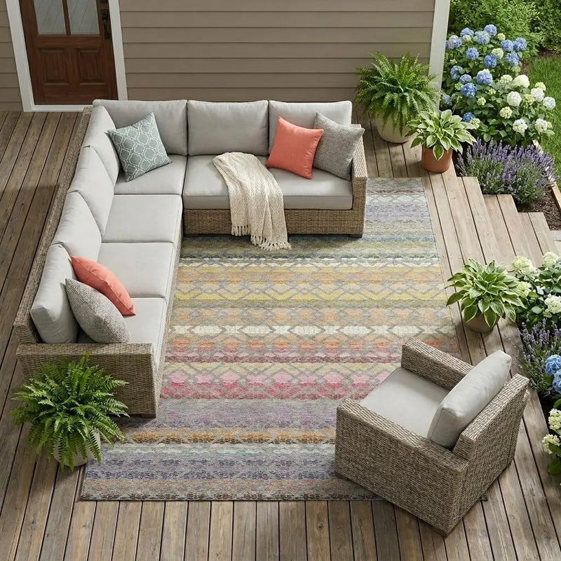 9' X 12' Gray And Chocolate Striped Washable Indoor Outdoor Area Rug Homeroots Outdoor