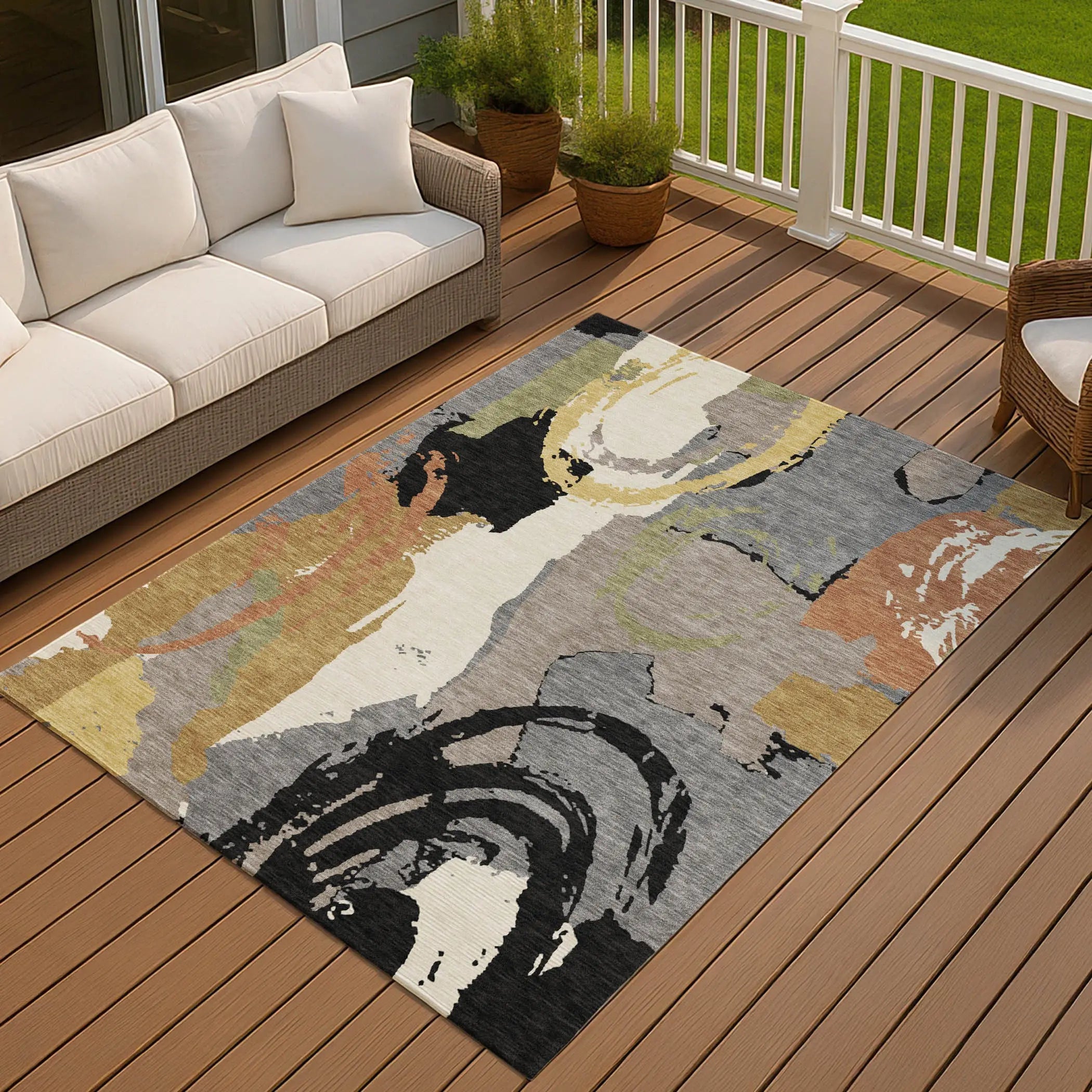 9' X 12' Gray And Copper Abstract Washable Indoor Outdoor Area Rug Homeroots Outdoor